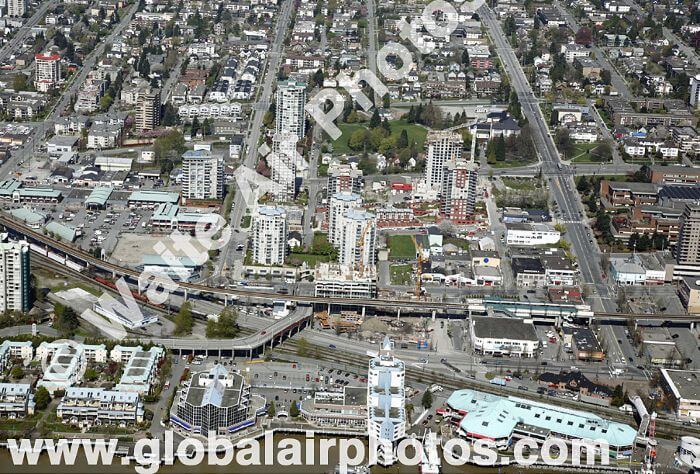 New Wesminster SkyTrain station just as construction was about to begin - from Waite Air Photos.