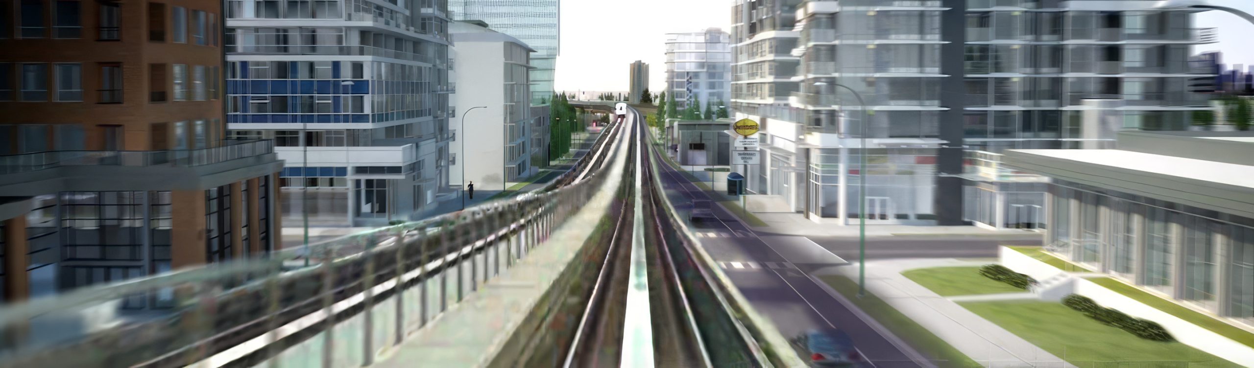 Concept image render of elevated SkyTrain at 104 Avenue and Whalley Blvd