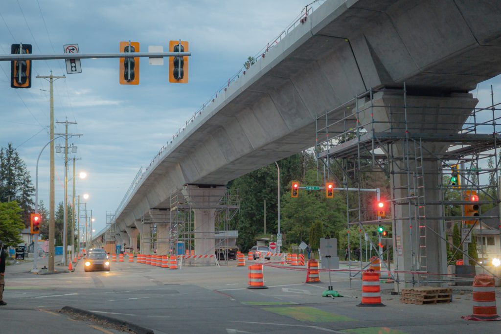 Surrey Langley SkyTrain construction at 148 Street and Fraser Highway